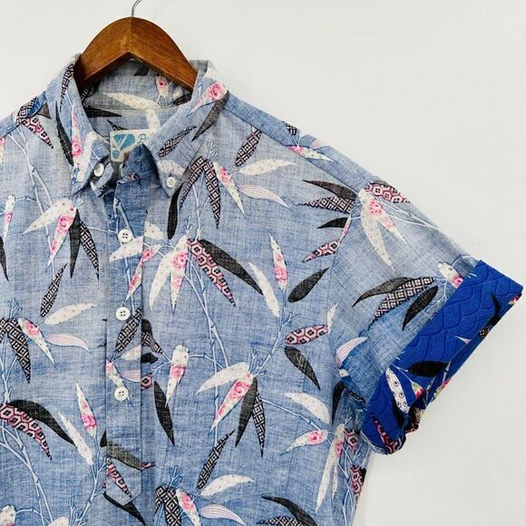 Vintage Hawaiian Reverse Print Tunic Shirt Womens Small Pacific Coast Blue Pink - Picture 4 of 10